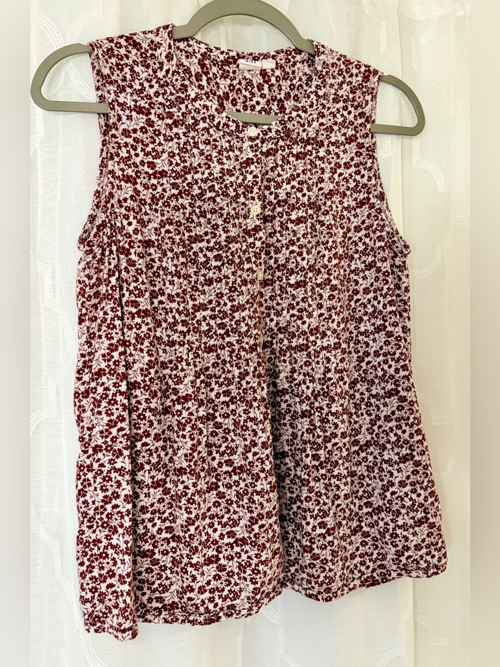 GAP Floral Sleeveless Babydoll Tank Top Size Small Burgundy White